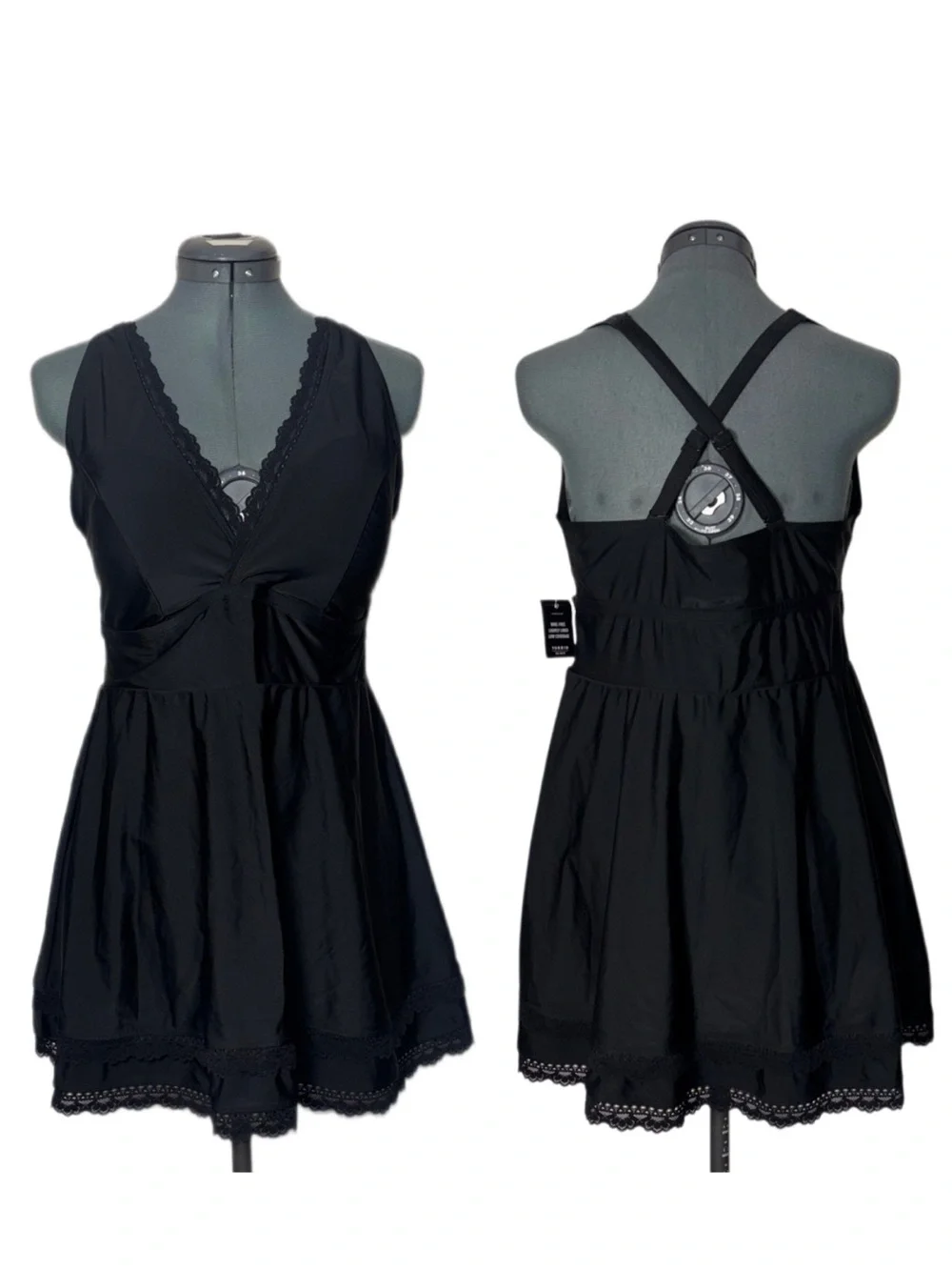 NWT TORRID Wireless Black Swim Dress with Brief woman's size 1X Deep v- neckline - Picture 1 of 16